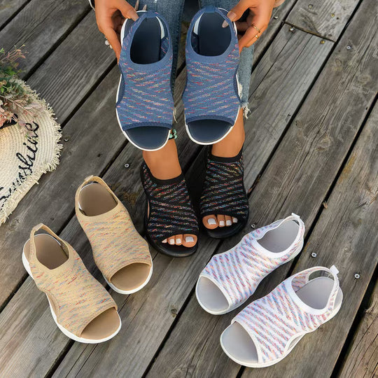 Damen sportliche Sandalen mit elastischem Obermaterial und rutschfester Sohle R&B