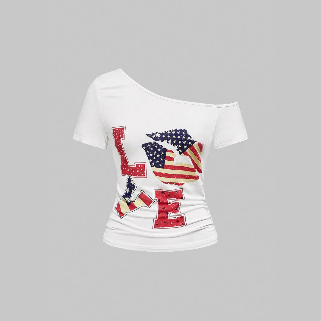 Damen Modisches Shirt mit großzügigem Ausschnitt und einzigartigem Grafikdesign R&B