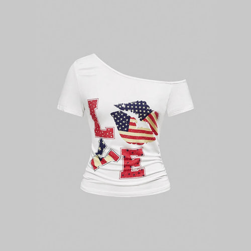 Damen Modisches Shirt mit großzügigem Ausschnitt und einzigartigem Grafikdesign R&B
