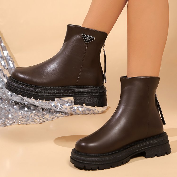 Damen Stiefeletten mit robustem Gummiprofil und modischem Reißverschluss R&B