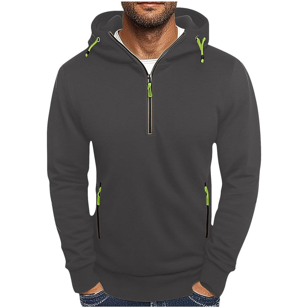 Herren modischer Kapuzenpullover mit zwei Taschen und halbem Reißverschluss R&B