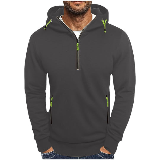 Herren modischer Kapuzenpullover mit zwei Taschen und halbem Reißverschluss R&B