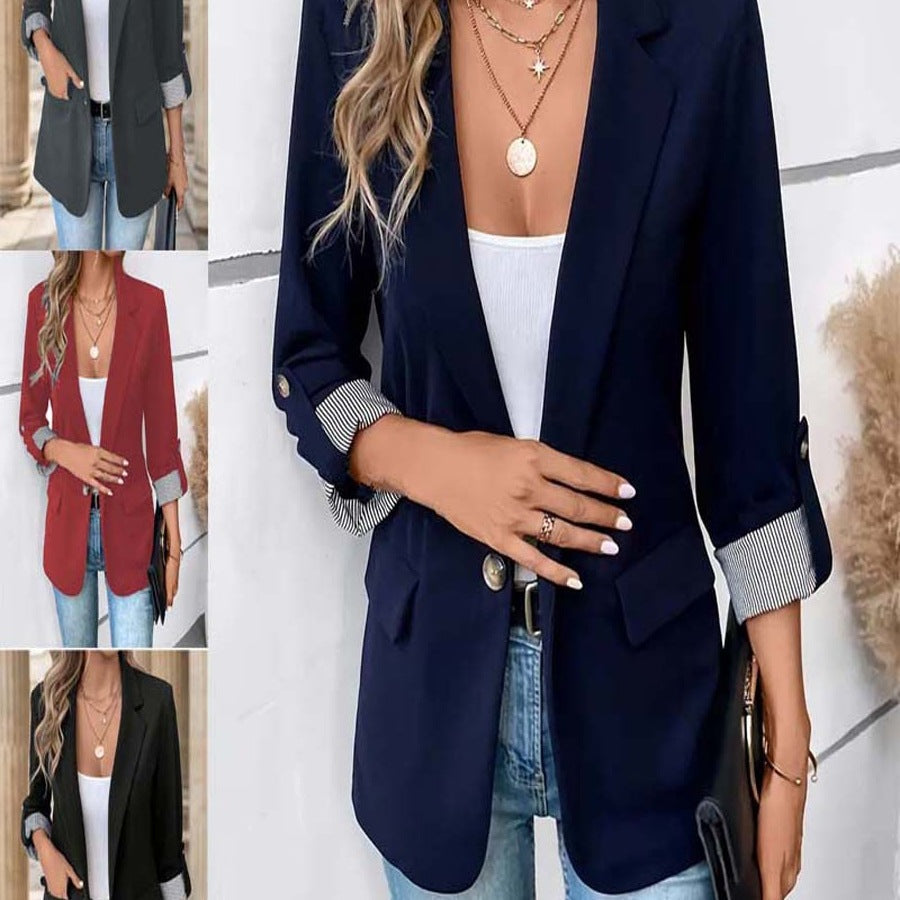 Damen modische Blazerjacke mit eleganten Kontrastdetails R&B