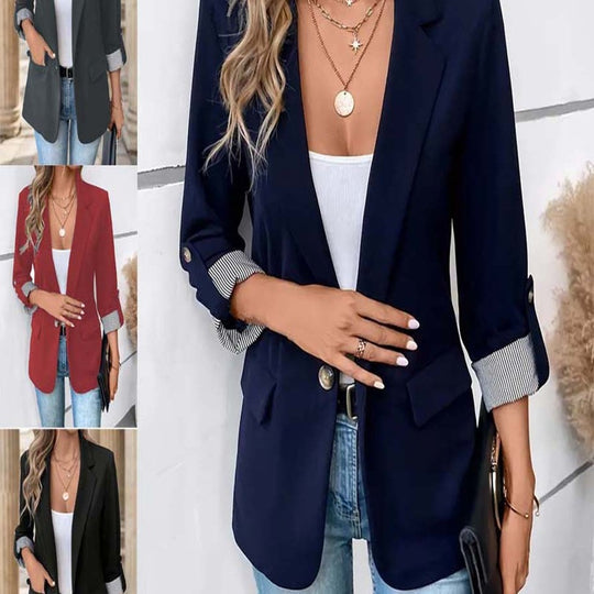 Damen modische Blazerjacke mit eleganten Kontrastdetails R&B