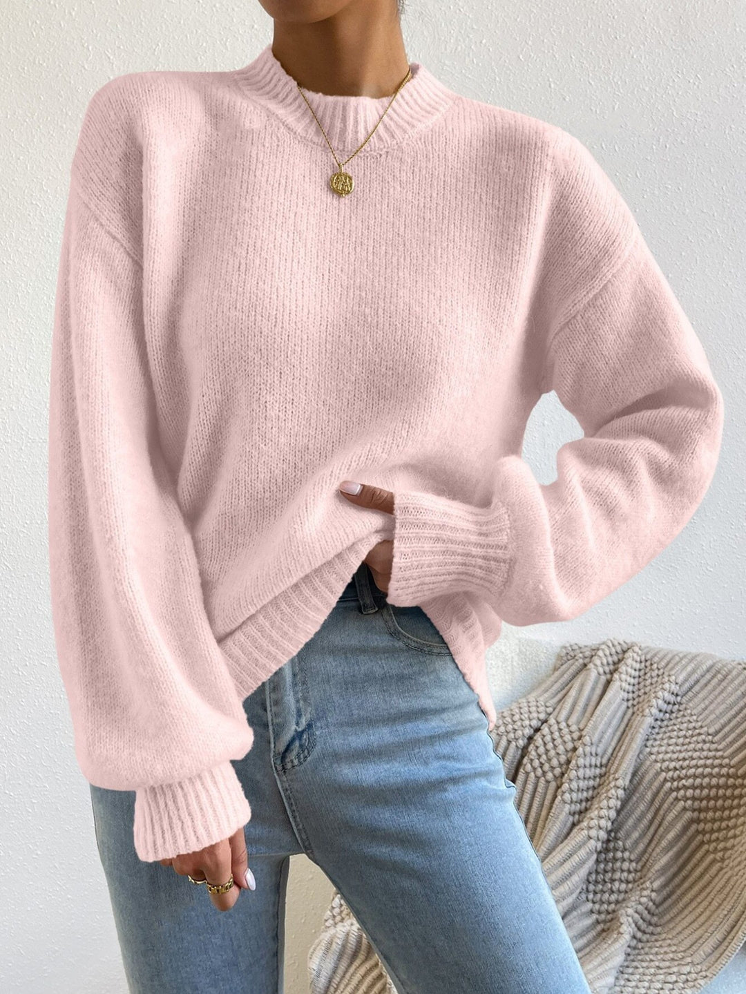 Damen Kuschelpullover mit weitem Schnitt und hochgeschlossenem Kragen R&B