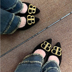 Damen modische Ballerinas aus filzartigem Material mit elegantem Schmuckdetail R&B