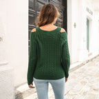 Damen Strickpullover mit lässigem V-Ausschnitt und offenen Schultern R&B