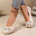 Damen Elegante Ballerinas mit floralem Lochmuster und Glitzer Schleife R&B