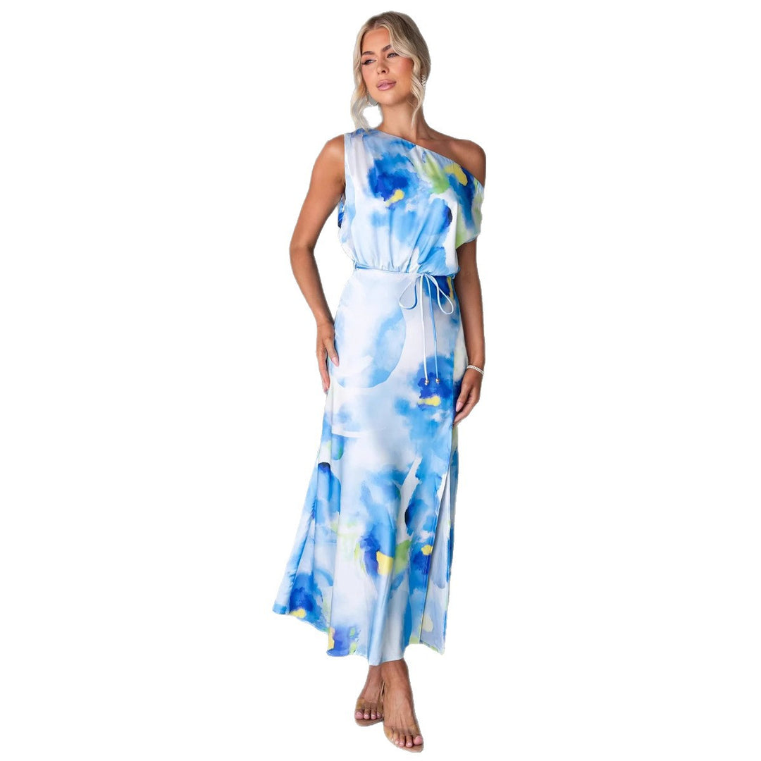 Damen Maxikleid mit asymmetrischem Design und fließendem Stoff R&B