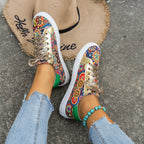 Damen Sportliche Sneakers mit buntem Ethno-Muster und goldenem Glitzer R&B