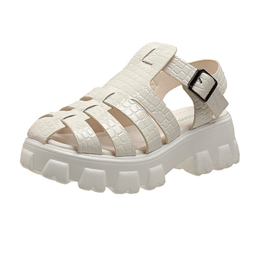 Damen Plateau-Sandalen mit trendigem Riemendesign und stabiler Gummisohle R&B