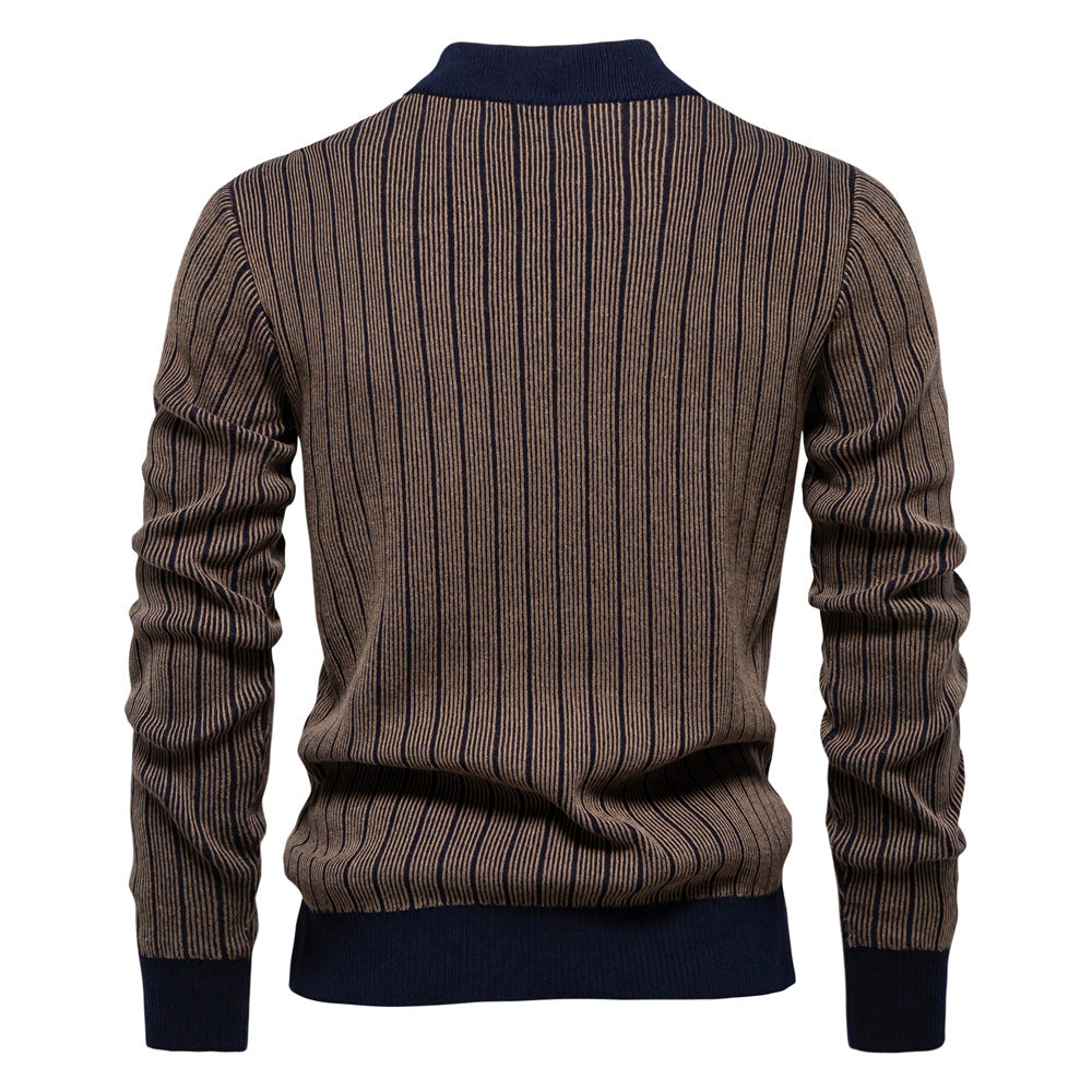 Herren Feinstrickpullover mit Rollkragen und Streifenmuster
