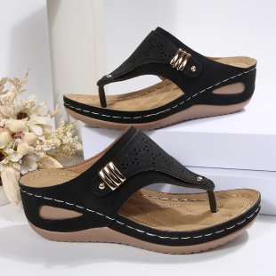 Damen Zehentrenner-Sandalen mit zierlichem Lochmuster und komfortabler Fußbettung R&B