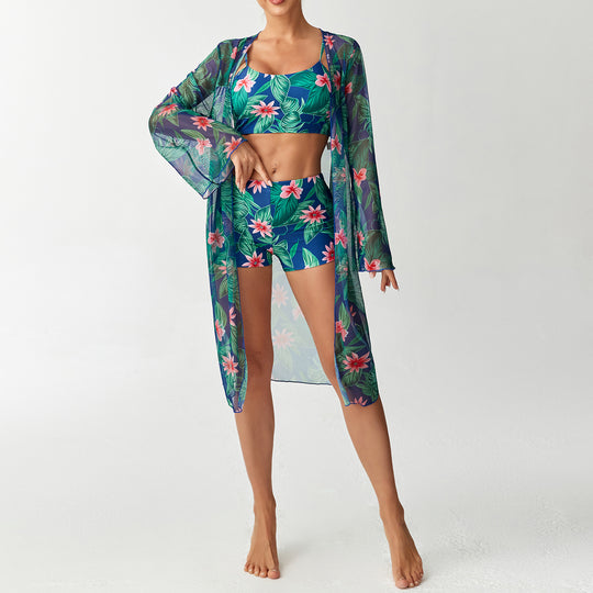Damen Bikini-Set mit elegantem Crop-Top und durchscheinendem Strandkimono R&B