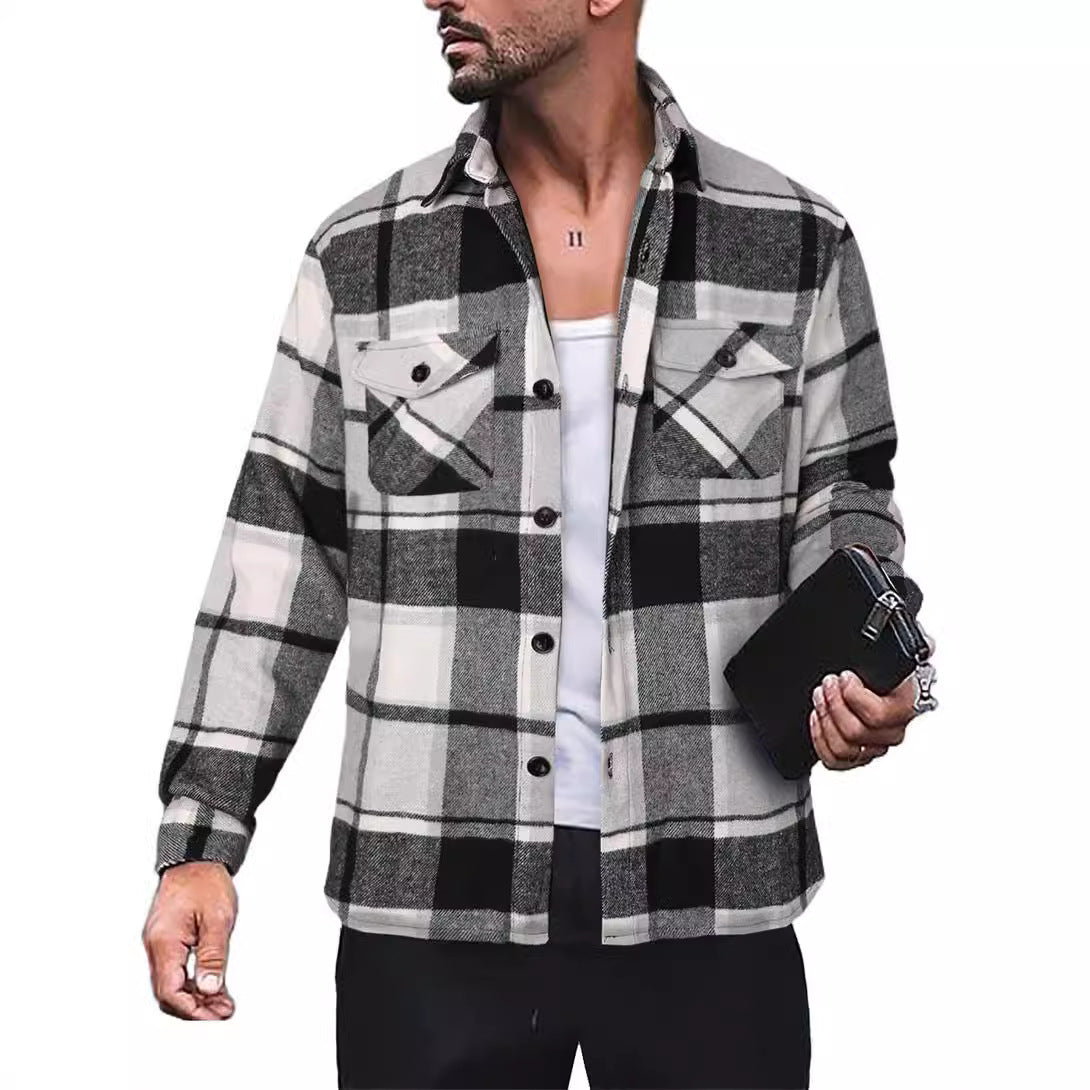 Herren Flanellhemd mit Karomuster und funktionalen Taschen R&B