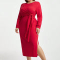 Damen Langarm Kleid mit eleganten Knotendetails und seitlichem Schlitz R&B