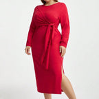 Damen Langarm Kleid mit eleganten Knotendetails und seitlichem Schlitz R&B