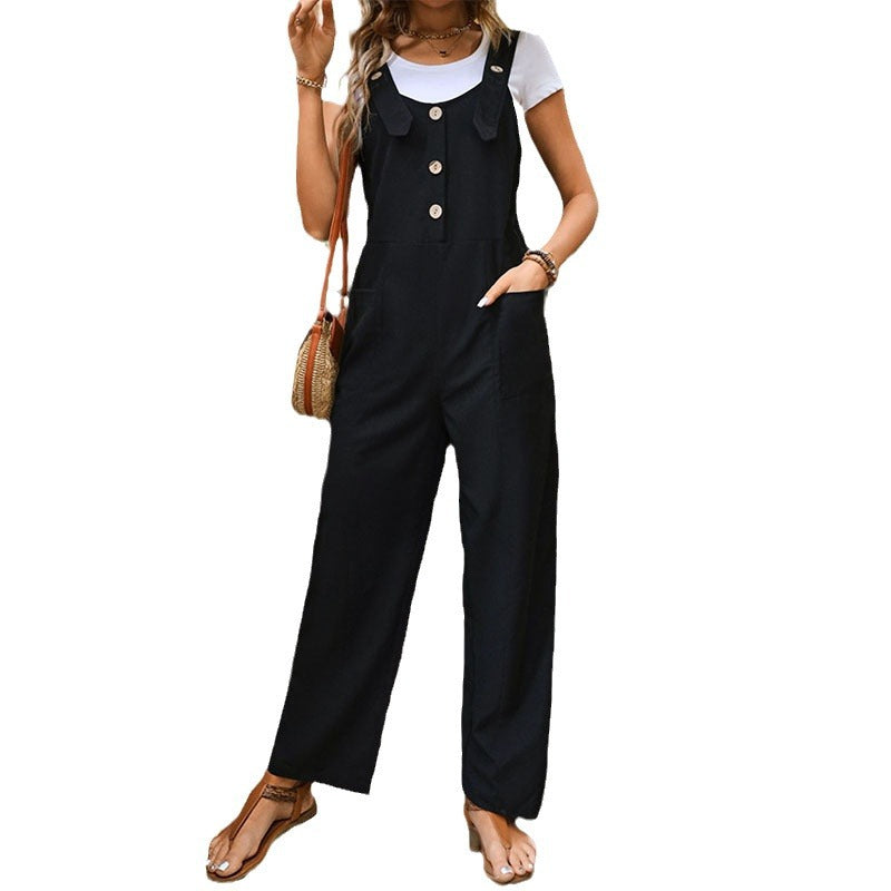 Damen Lässiger Jumpsuit mit praktischen Taschen und Knopfdetails
