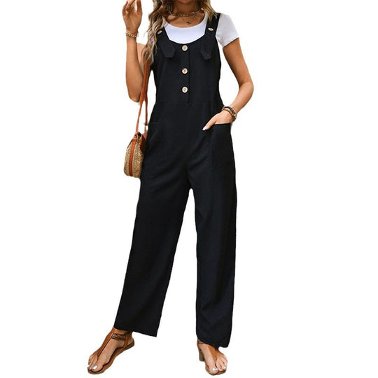 Damen Lässiger Jumpsuit mit praktischen Taschen und Knopfdetails R&B