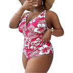 Damen Eleganter Einteiler Badeanzug mit floralem Wickeldesign R&B