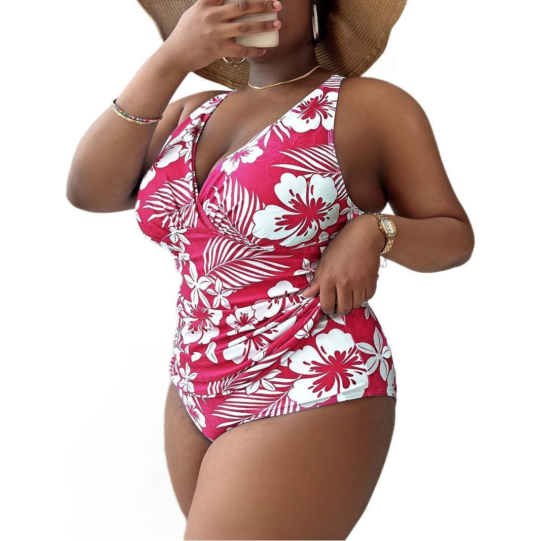 Damen Eleganter Einteiler Badeanzug mit floralem Wickeldesign R&B