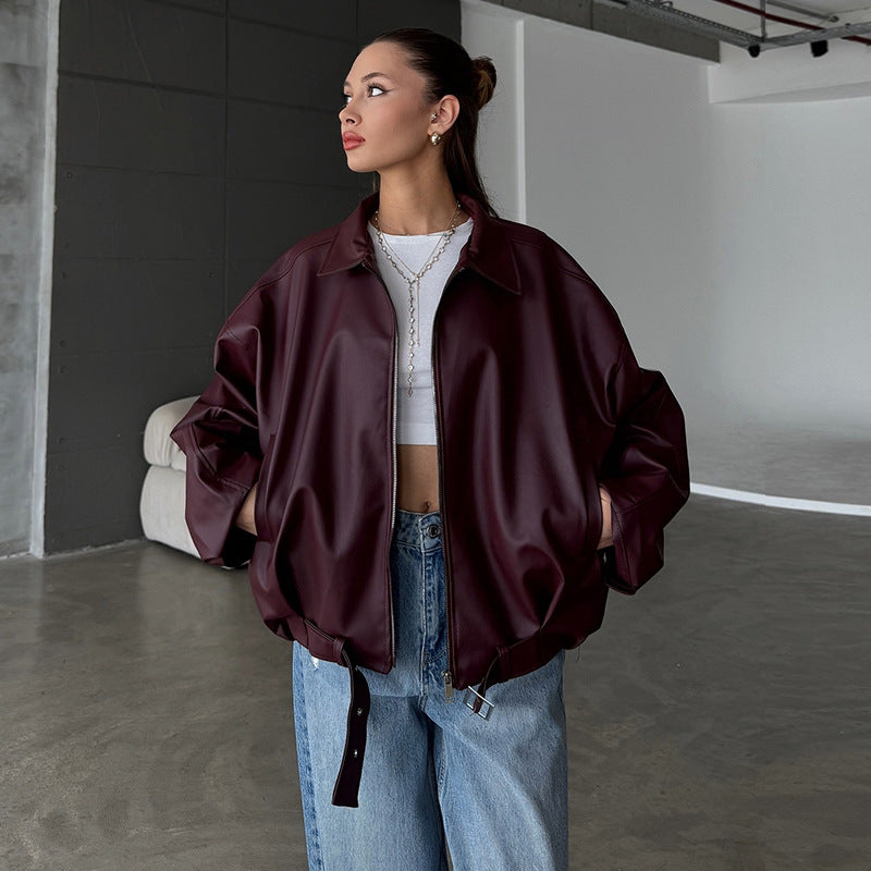Damen elegante Kunstlederjacke R&B