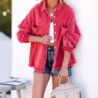 Damen Oversize Denimjacke mit Raffung und fransigem Saum R&B