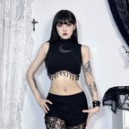 Damen elegantes Crop-Top mit Perlenverzierungen R&B