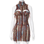 Damen Dekoratives Wickelkleid mit fransigen Details und hohem Kragen R&B