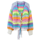 Warmer Stylischer Strick-Cardigan in Regenbogenfarben