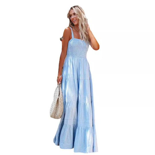 Damen Maxikleid mit leichtem Rüschenstil und elastischem Bustier R&B