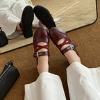 Damen Elegante Ballerinas mit doppeltem Riemen und hochwertiger Lederoberfläche R&B