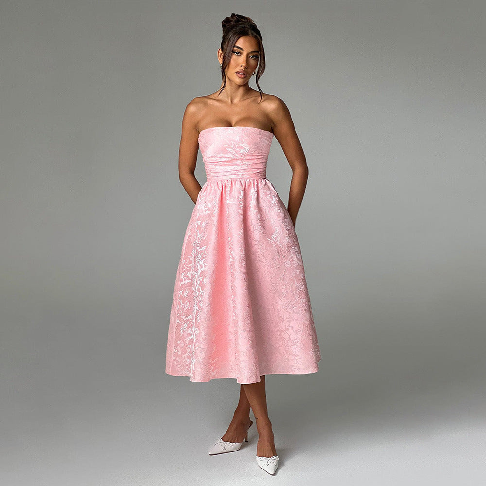 Damen Ballkleid mit schulterfreiem Design und fließendem Rock R&B