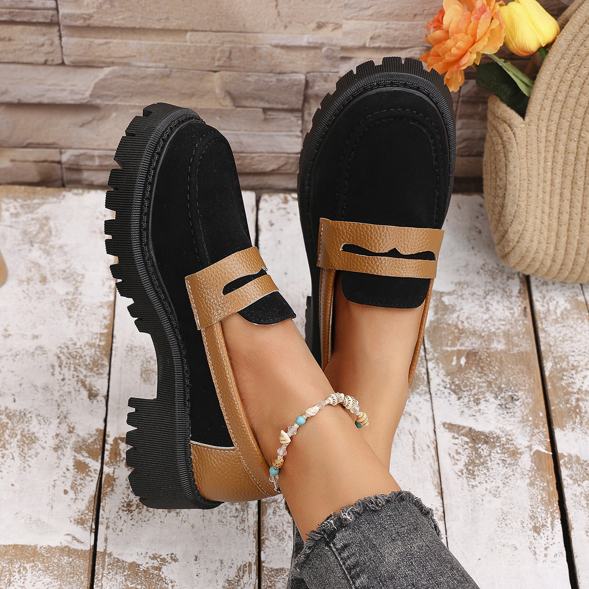 Damen Modische Loafer mit robuster Gummisohle R&B