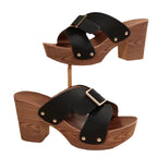 Damen Plattform-Sandalen mit trendigem Holz-Design und breitem Riemen R&B