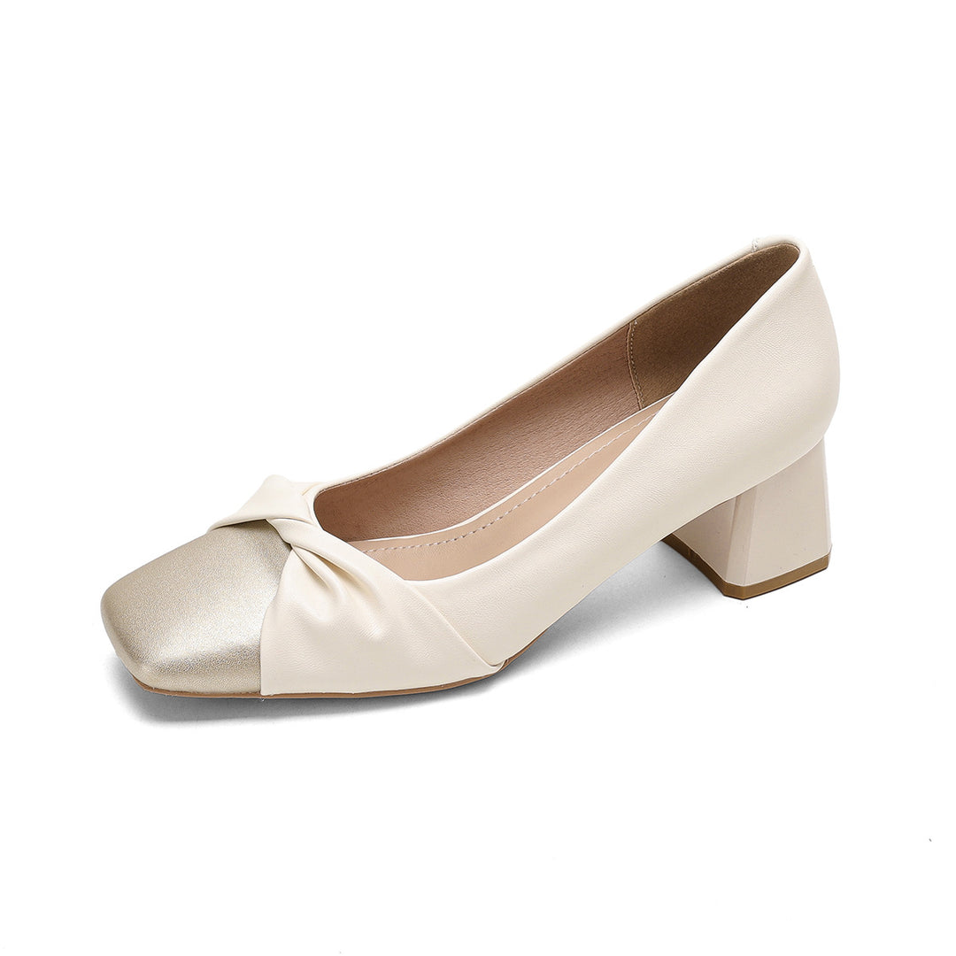 Damen elegante Blockabsatz-Pumps mit hochwertigem Schleifenakzent R&B