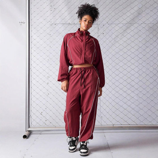Damen sportliches Windbreaker-Oberteil mit elastischem Bund und modernem Reißverschluss R&B