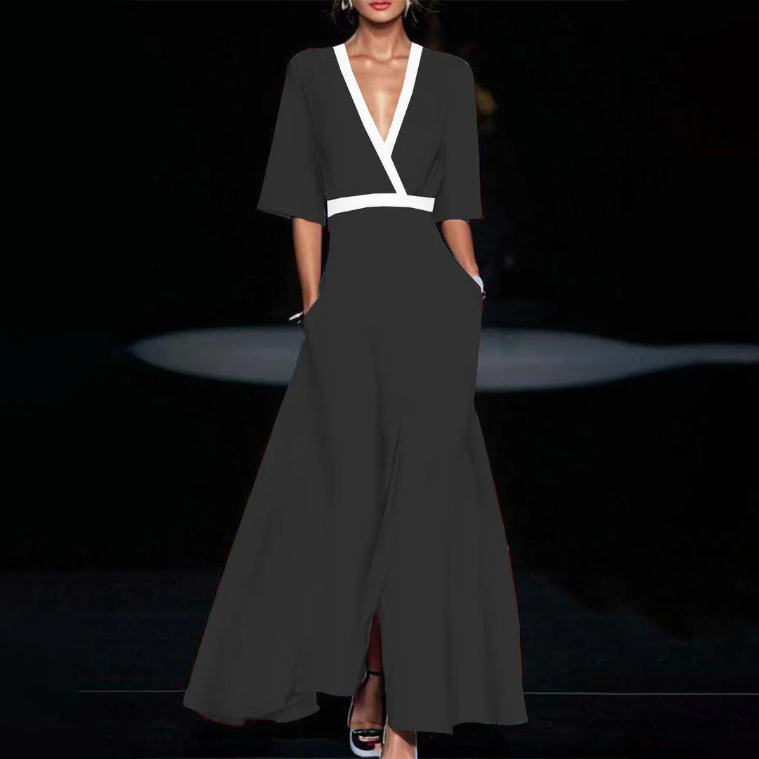 Damen Maxikleid mit floralem Muster und elegantem V-Ausschnitt R&B
