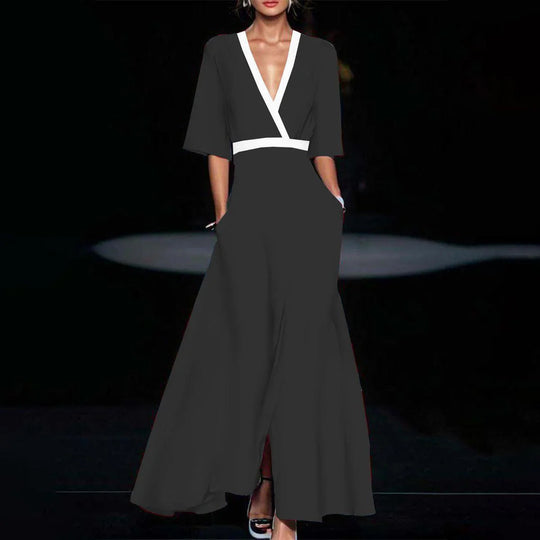 Damen Maxikleid mit floralem Muster und elegantem V-Ausschnitt R&B