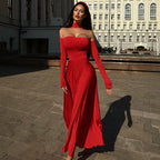 Damen Off-Shoulder Maxikleid mit langen Ärmeln und elegantem Schnitt R&B
