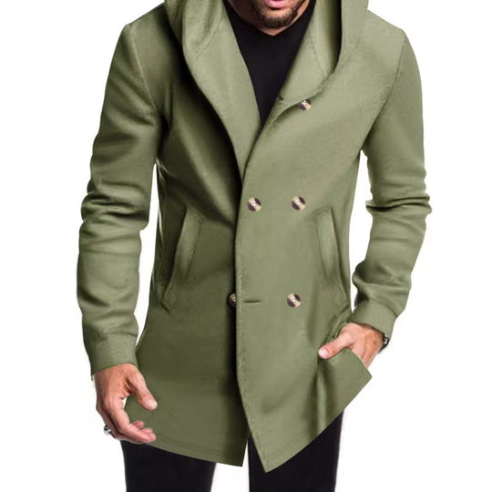 Herren modischer Mantel mit Kapuze und doppelter Knopfreihe R&B