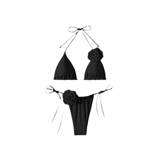 Damen Triangel-Bikini mit dekorativen Rüschen und verstellbaren Bändern R&B