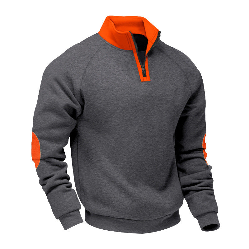 Herren nan Halbzip-Fleecepullover mit Stehkragen Raglanärmeln und Ellenbogenpatches R&B