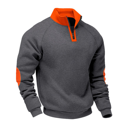 Herren nan Halbzip-Fleecepullover mit Stehkragen Raglanärmeln und Ellenbogenpatches R&B
