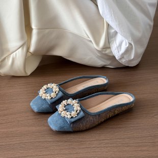 Damen elegante Mules mit funkelnder Perlenverzierung R&B