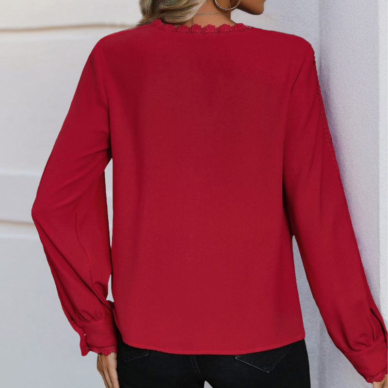 Damen Chiffonbluse mit feinen Spitzenakzenten und Knopfdetails R&B