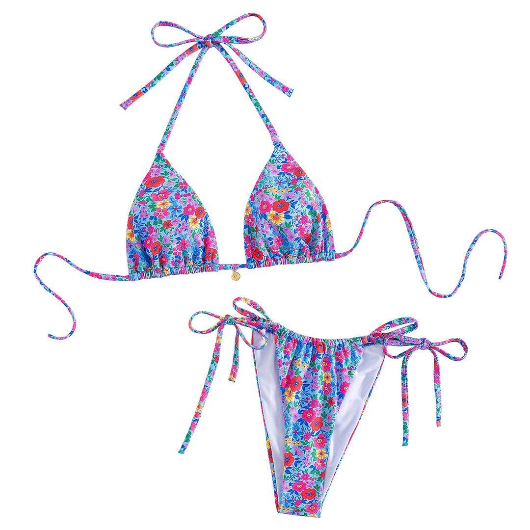 Damen Triangel-Bikini mit floraler Verzierungen und raffinierten Bindedetails R&B