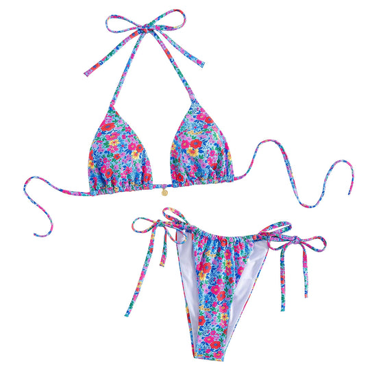 Damen Triangel-Bikini mit floraler Verzierungen und raffinierten Bindedetails R&B