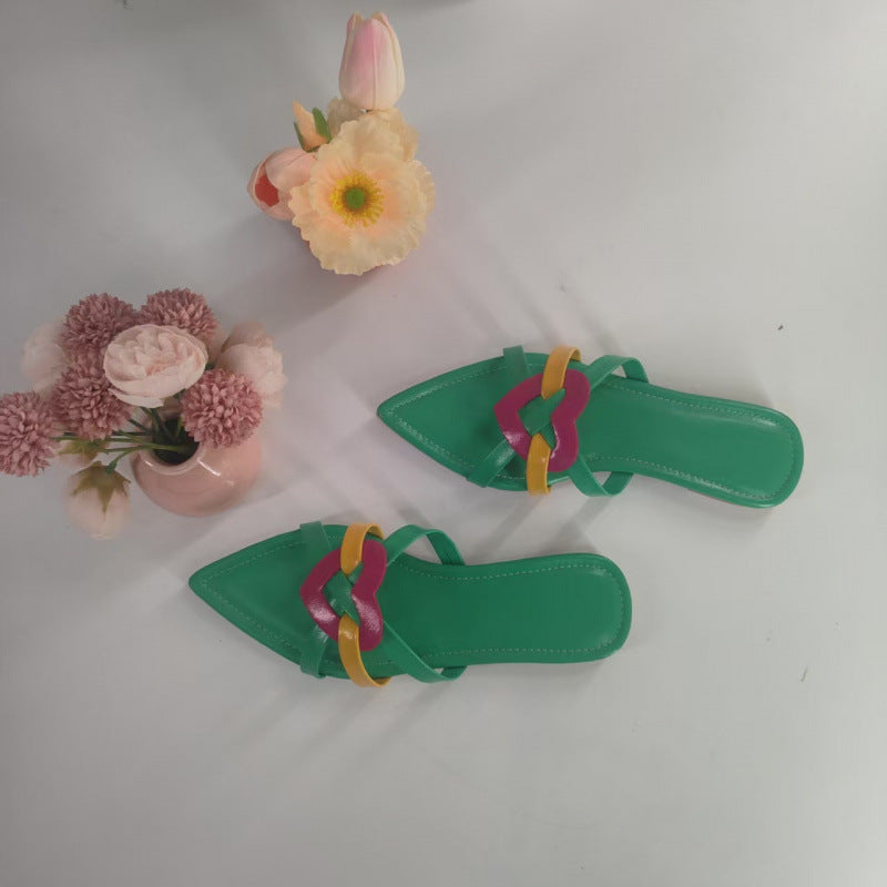Damen modische Slip-On Sandalen mit buntem Knotendesign R&B