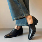 Damen elegante Loafer mit feinem Leder und komfortablem Blockabsatz R&B